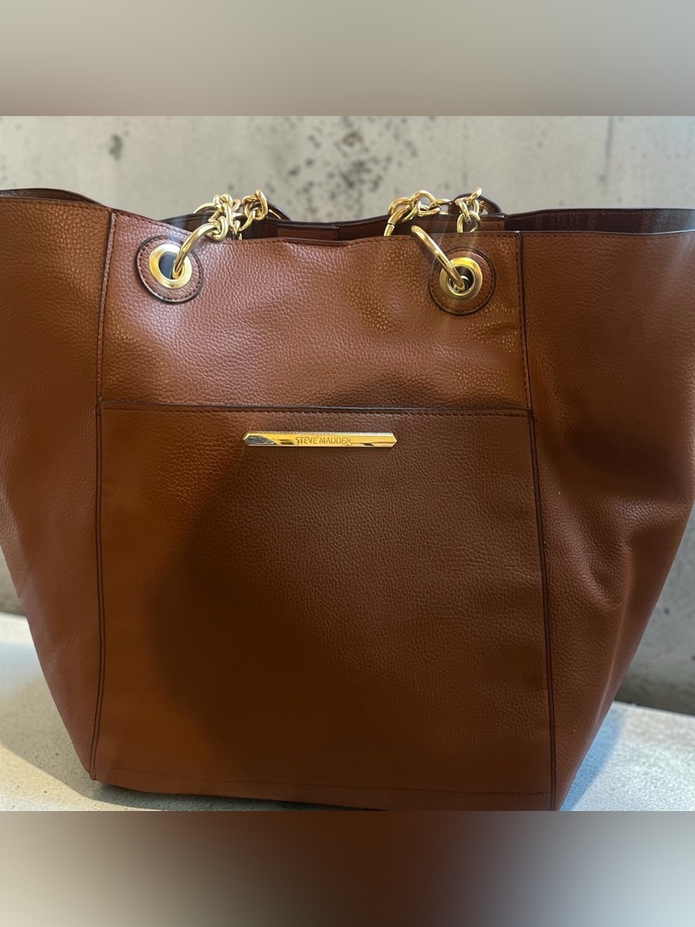 Steve Madden Chestnut Tote with Gold Chain Handles
